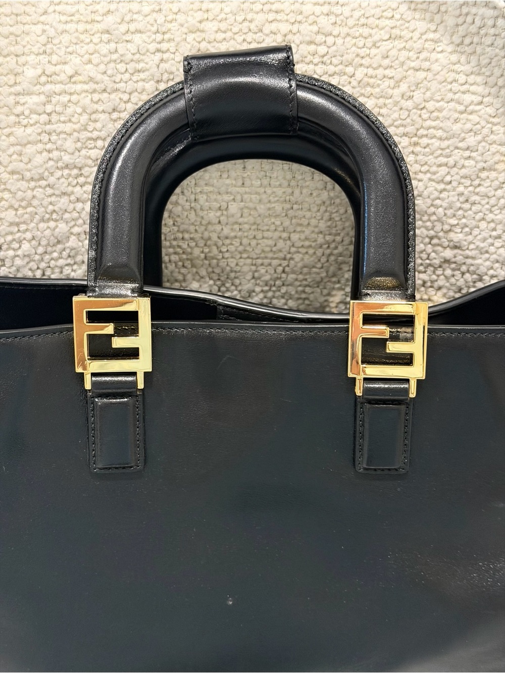 Fendi Black Leather Satchel with Gold Metalware